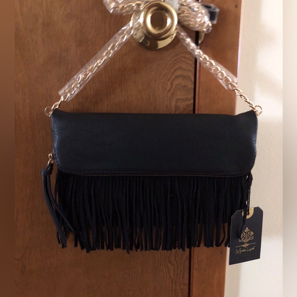 🔴NWT🔴 Moda Luxe Black Shoulder Bag with Fringe - Picture 12 of 12